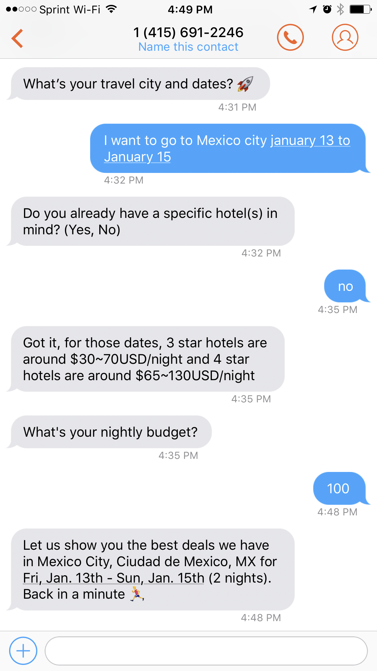 SnapTravel Chatbot Messages